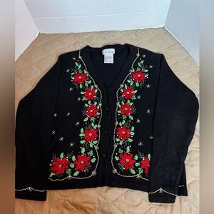 B.P. Design Christmas Black And Red Embroidered Women’s Size Med. Poinsettias